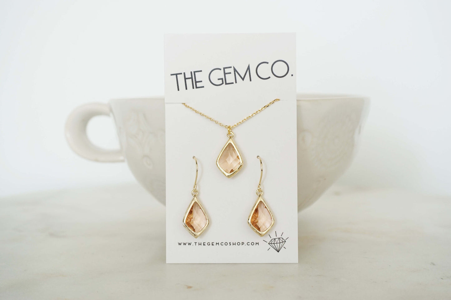 Champagne Gem Earrings and Necklace Set | Bridesmaid Jewelry | Wedding The Gem Co. Champagne Gem Earrings and Necklace Set | Bridesmaid Jewelry | Wedding The Gem Co.