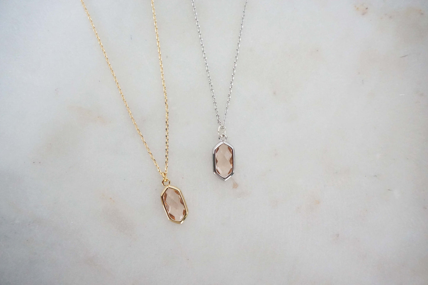 Champagne Gem Hexagon Necklaces | Bridesmaid Necklace | Wedding Jewelry | NCHPG33, NCHPS33