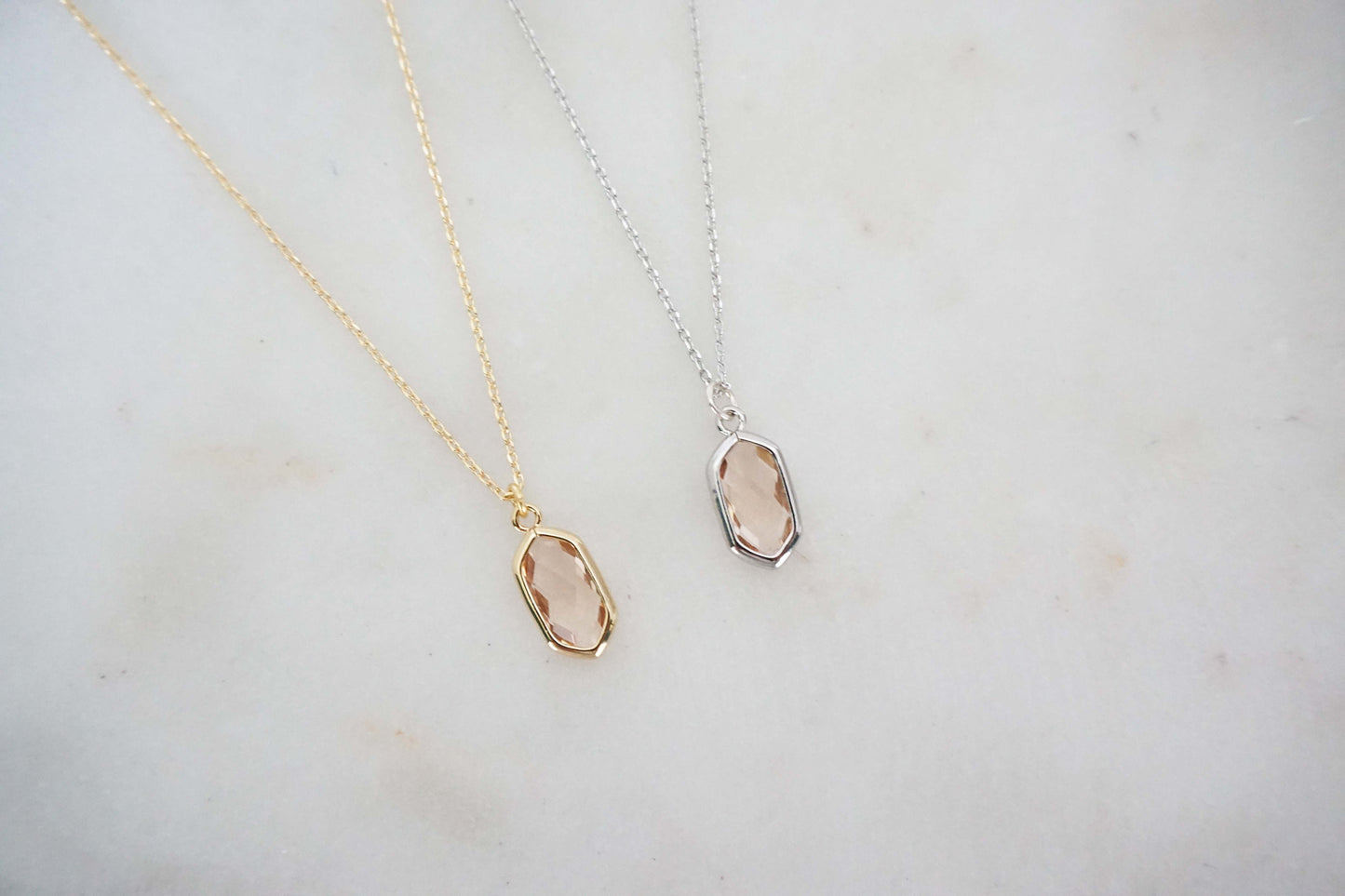 Champagne Gem Hexagon Necklaces | Bridesmaid Necklace | Wedding Jewelry | NCHPG33, NCHPS33