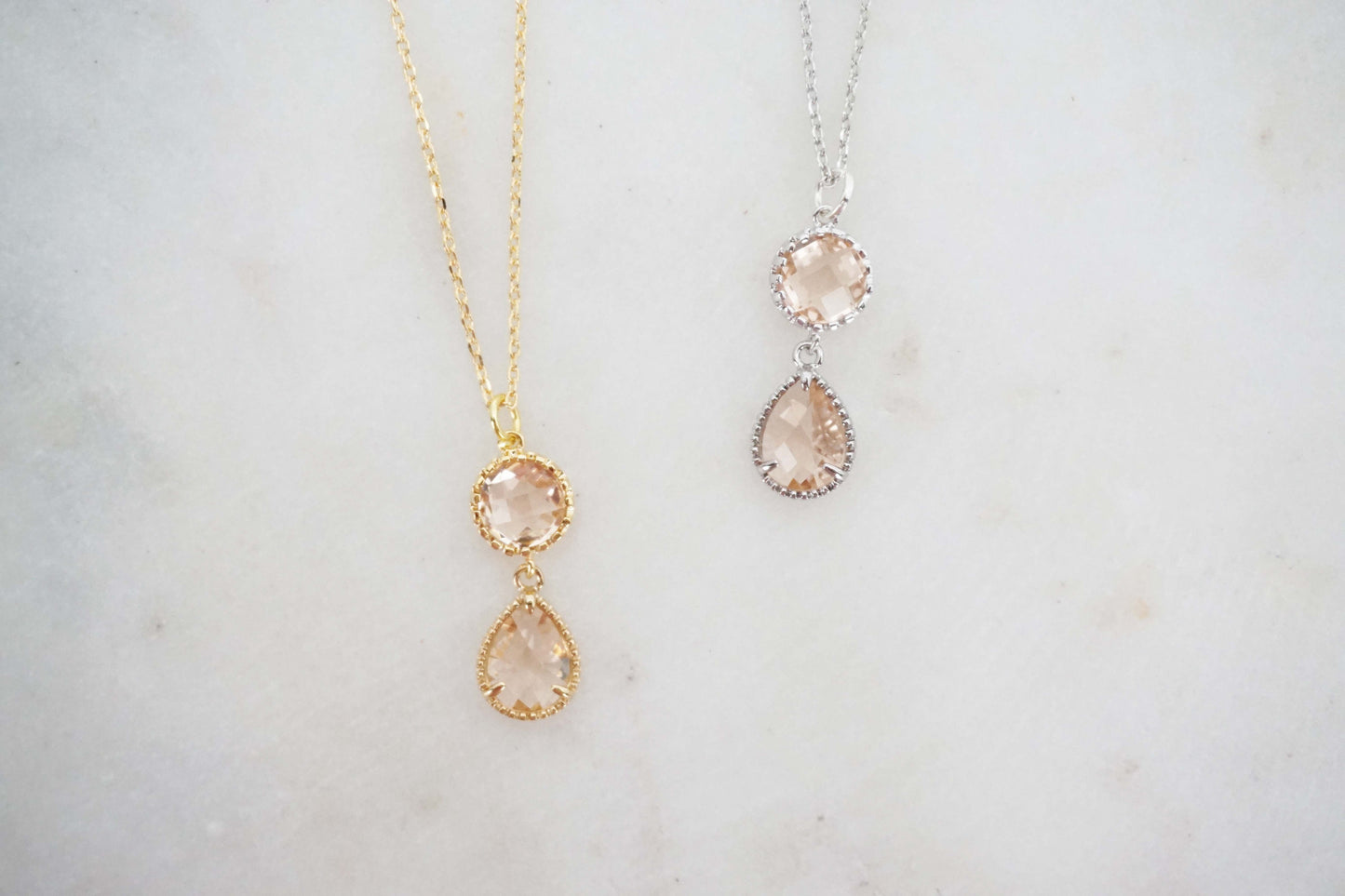 Champagne Gem Double Drop Necklace | Bridesmaid Necklaces | Wedding Jewelry